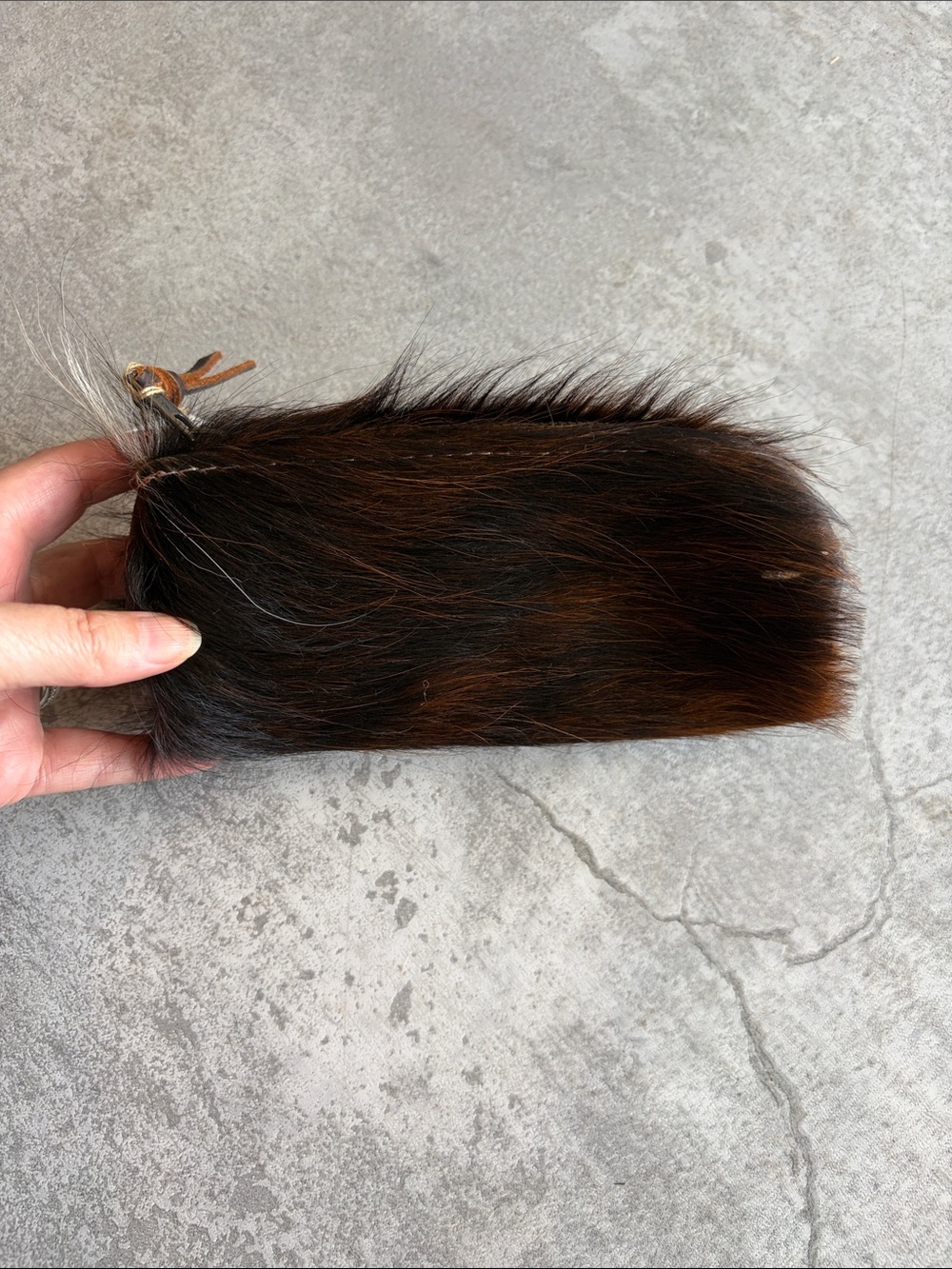 Canoe Luxurious Brown Fur and Leather Zippered Pouch